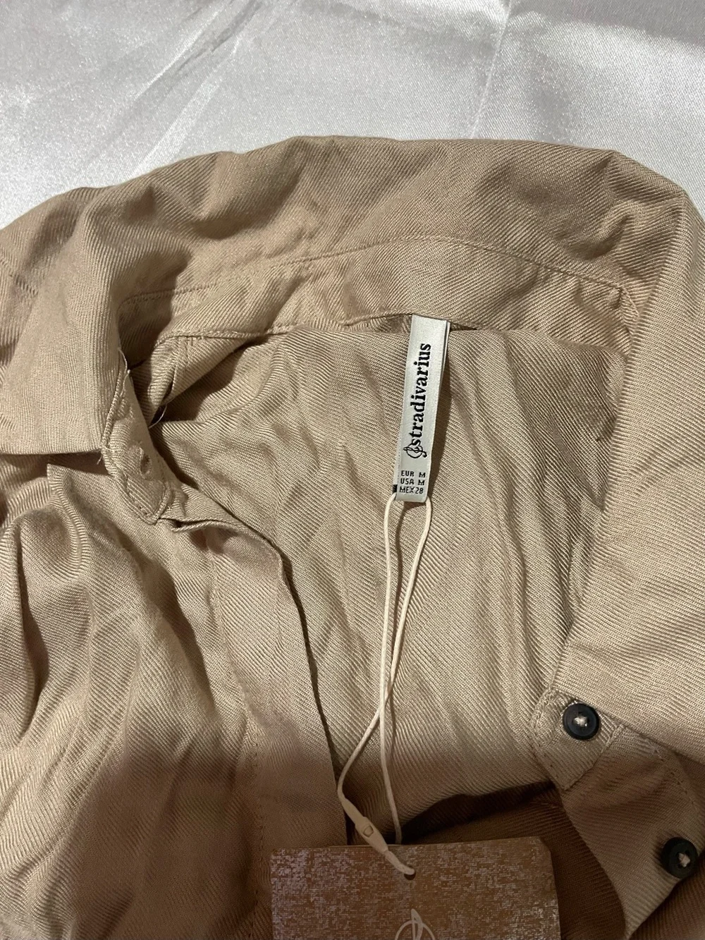 stradivarius Beige/Tan Lightweight Button-Up Shirt